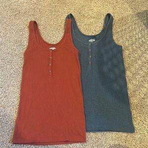 Old Navy Orange and Blue Fitted Sleeveless Tank Tops